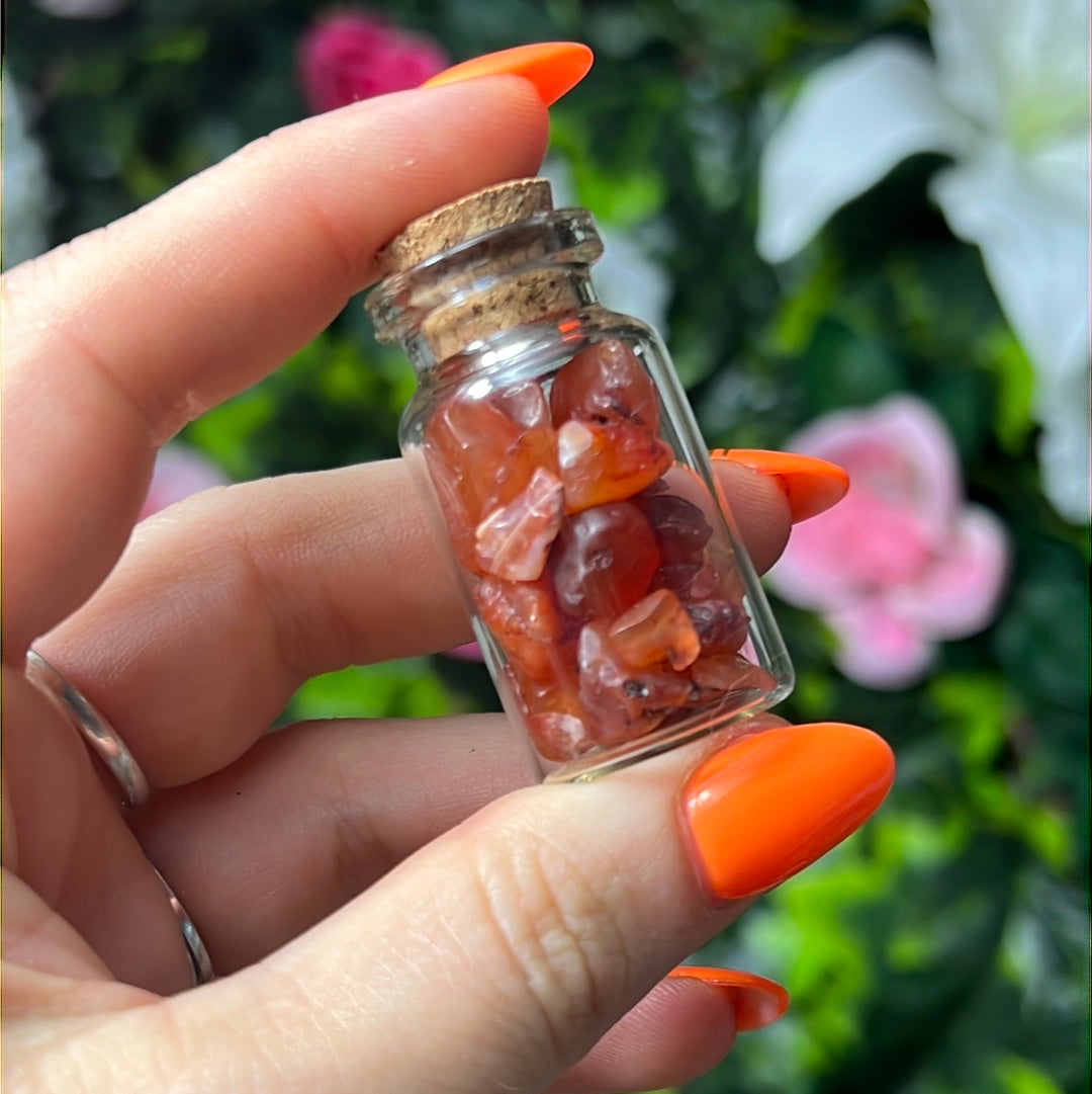 Carnelian Chip Glass Jar Bottle