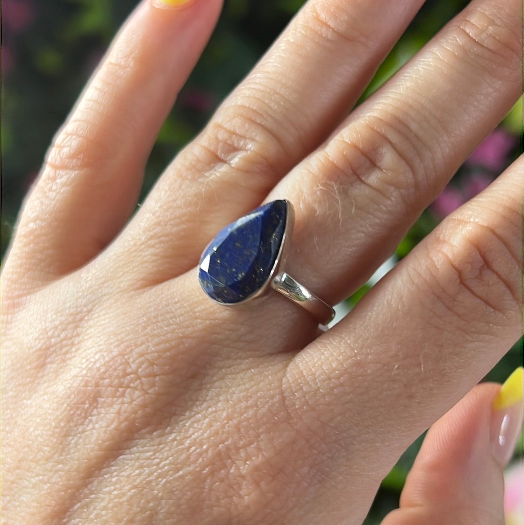 Lapis Facet 925 Sterling Silver Ring - Size N 1/2