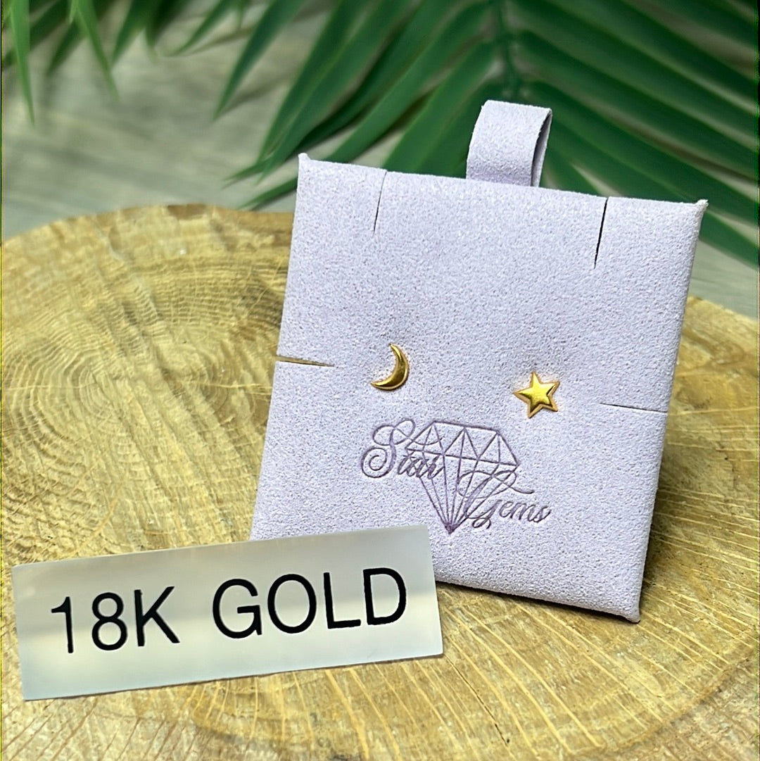 Gold Moon & Star Studs Earrings - 18K