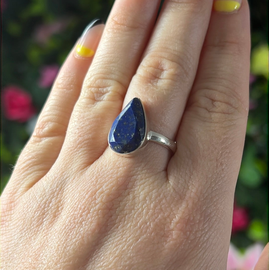Lapis Facet 925 Sterling Silver Ring - Size N 1/2