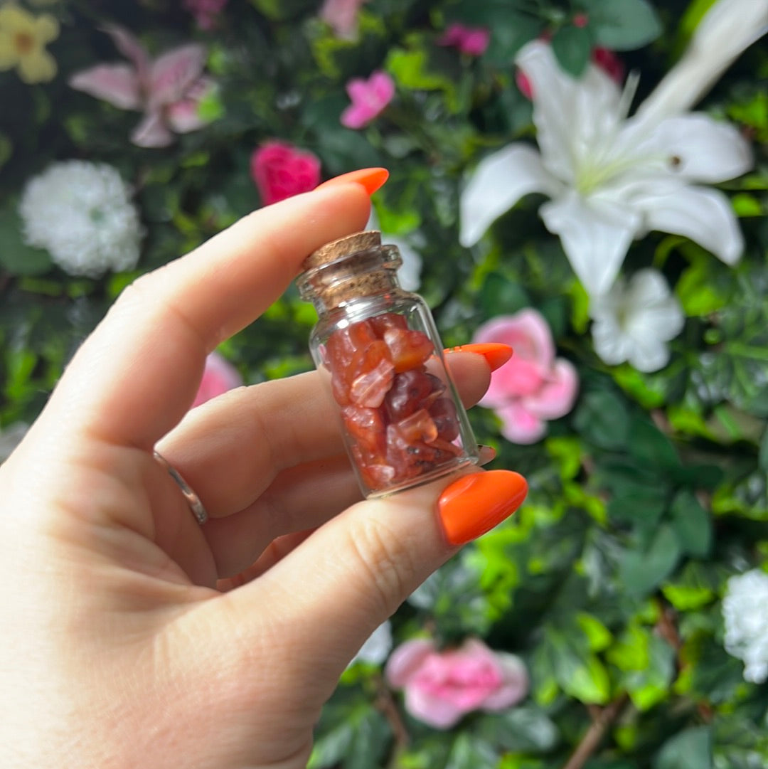 Carnelian Chip Glass Jar Bottle