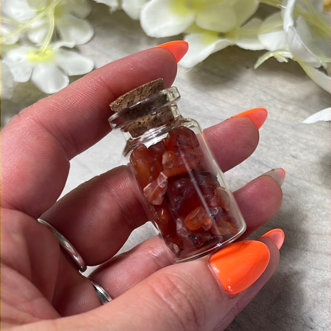 Carnelian Chip Glass Jar Bottle