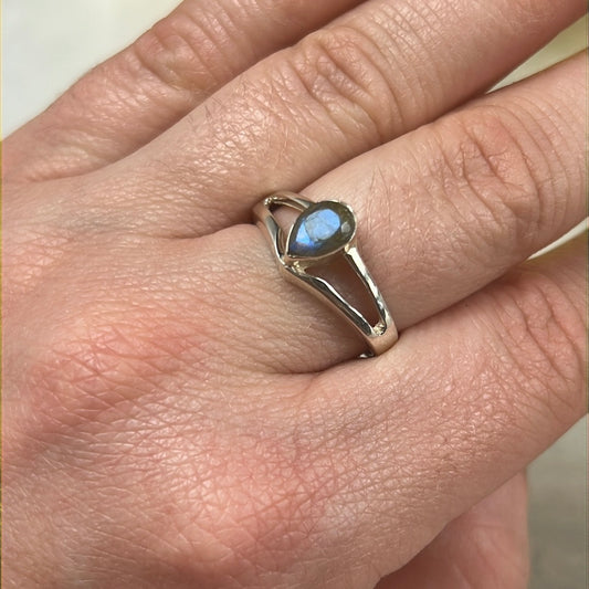 Labradorite Facet 925 Sterling Silver Ring -  Size Q