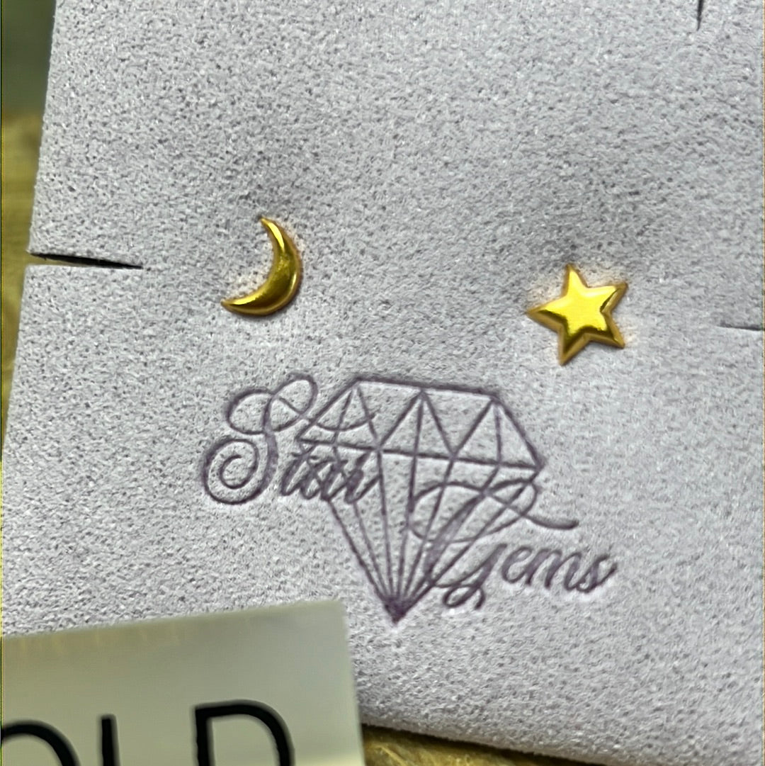 Gold Moon & Star Studs Earrings - 18K