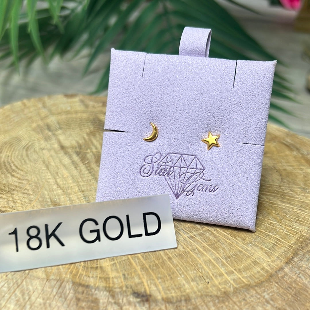 Gold Moon & Star Studs Earrings - 18K