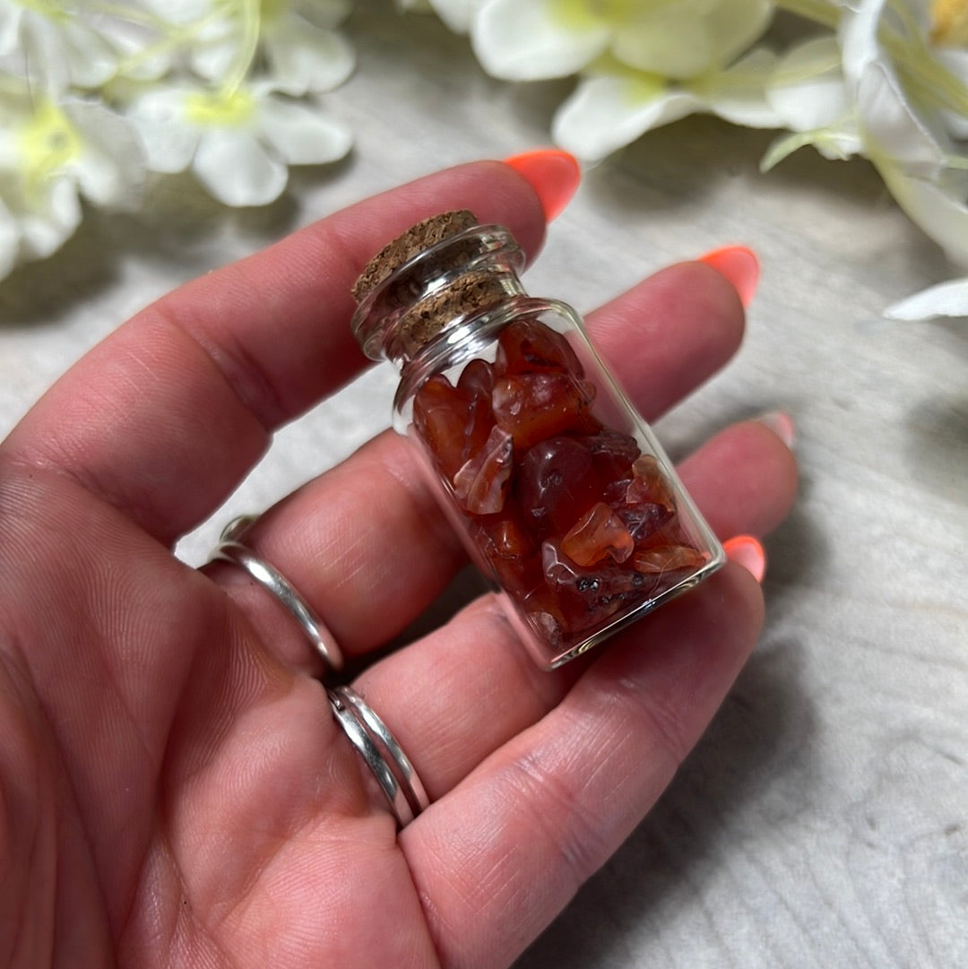 Carnelian Chip Glass Jar Bottle