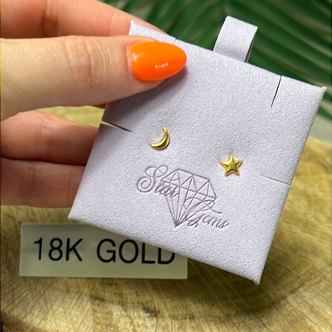 Gold Moon & Star Studs Earrings - 18K