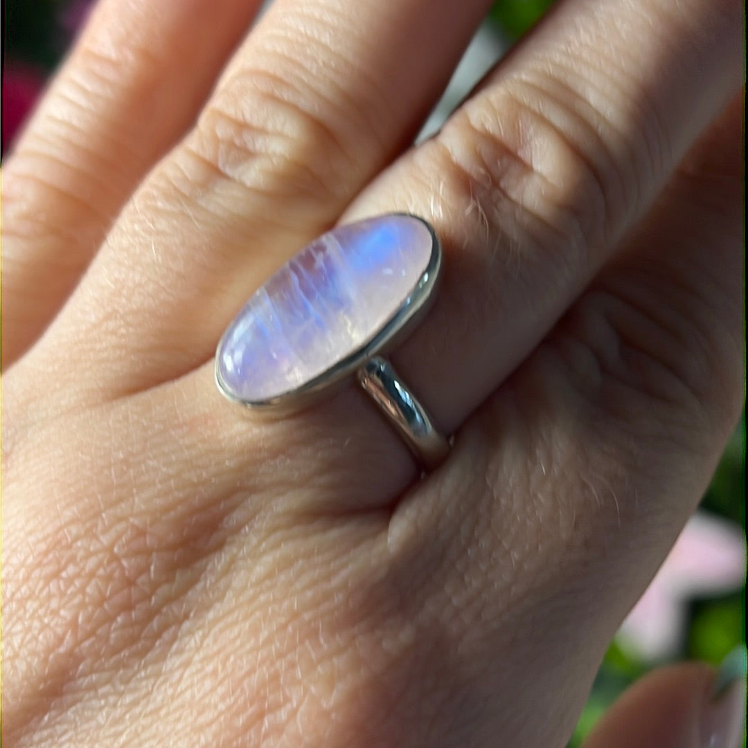 Pink Moonstone 925 Silver Ring -  Size O