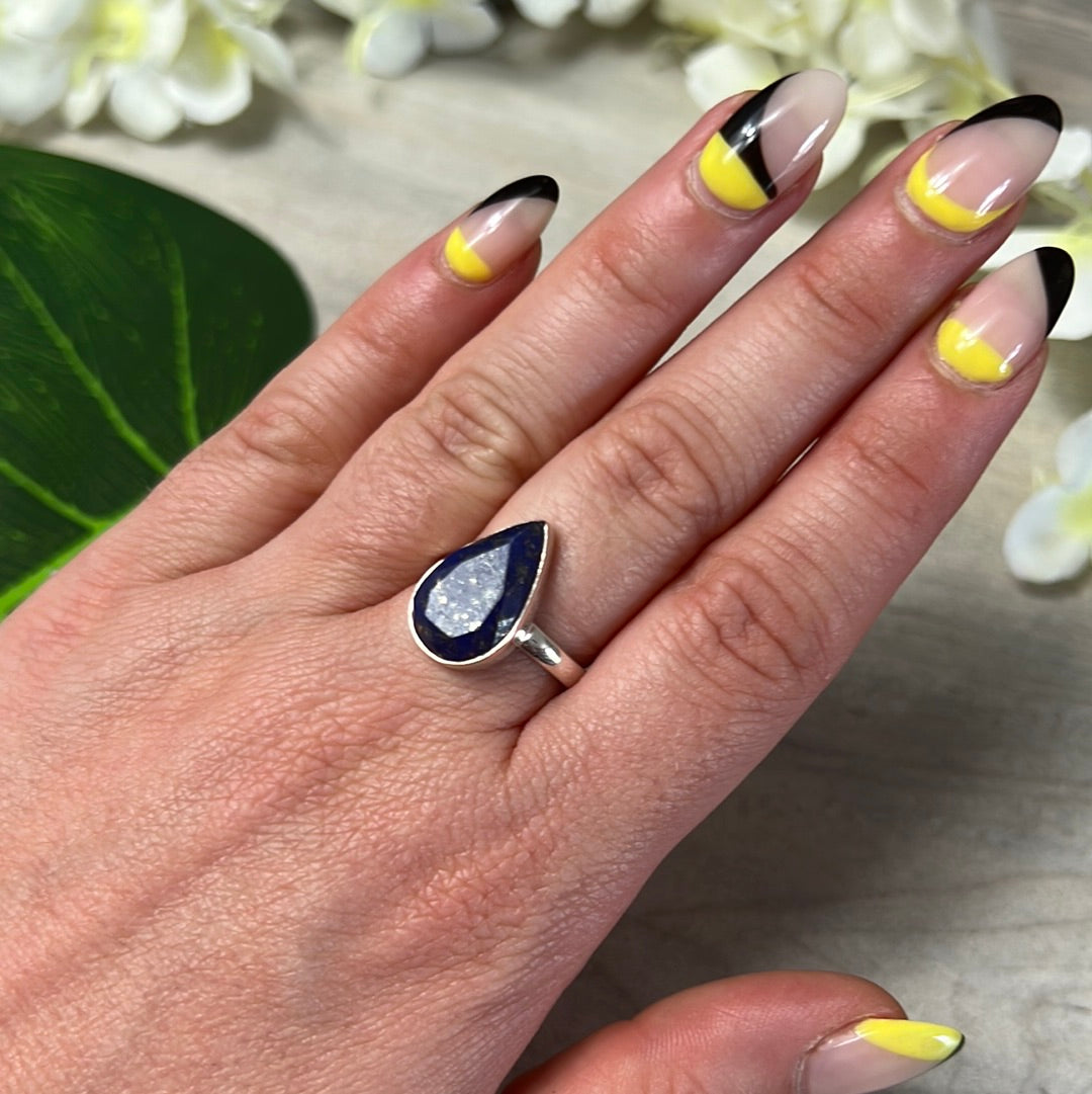 Lapis Facet 925 Sterling Silver Ring - Size N 1/2