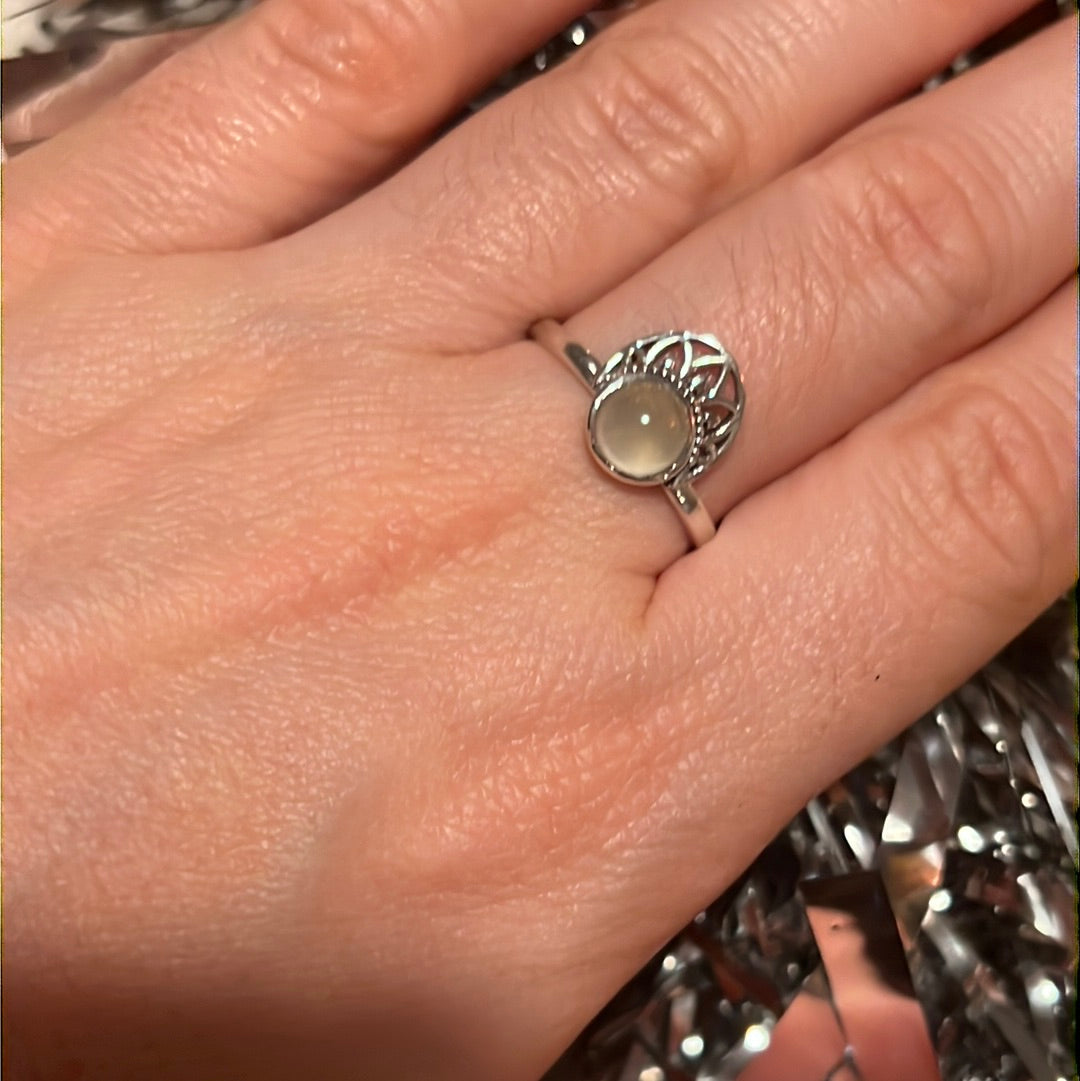 Prehnite Crown 925 Silver Ring -  Size P 1/2 - Q