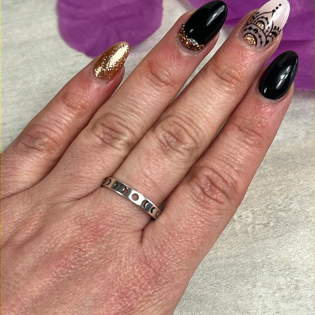 Lunar Moon Phase - Cutout 925 Sterling Silver Ring
