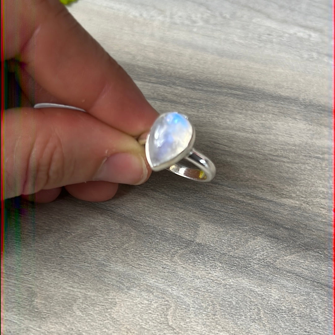 Rainbow Moonstone 925 Silver Ring - Size L - L 1/2 AA GRADE