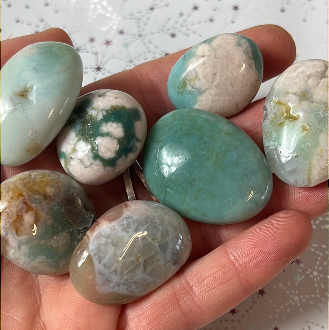 Green Flower Blossom Sakura Agate Tumble Tumblestone