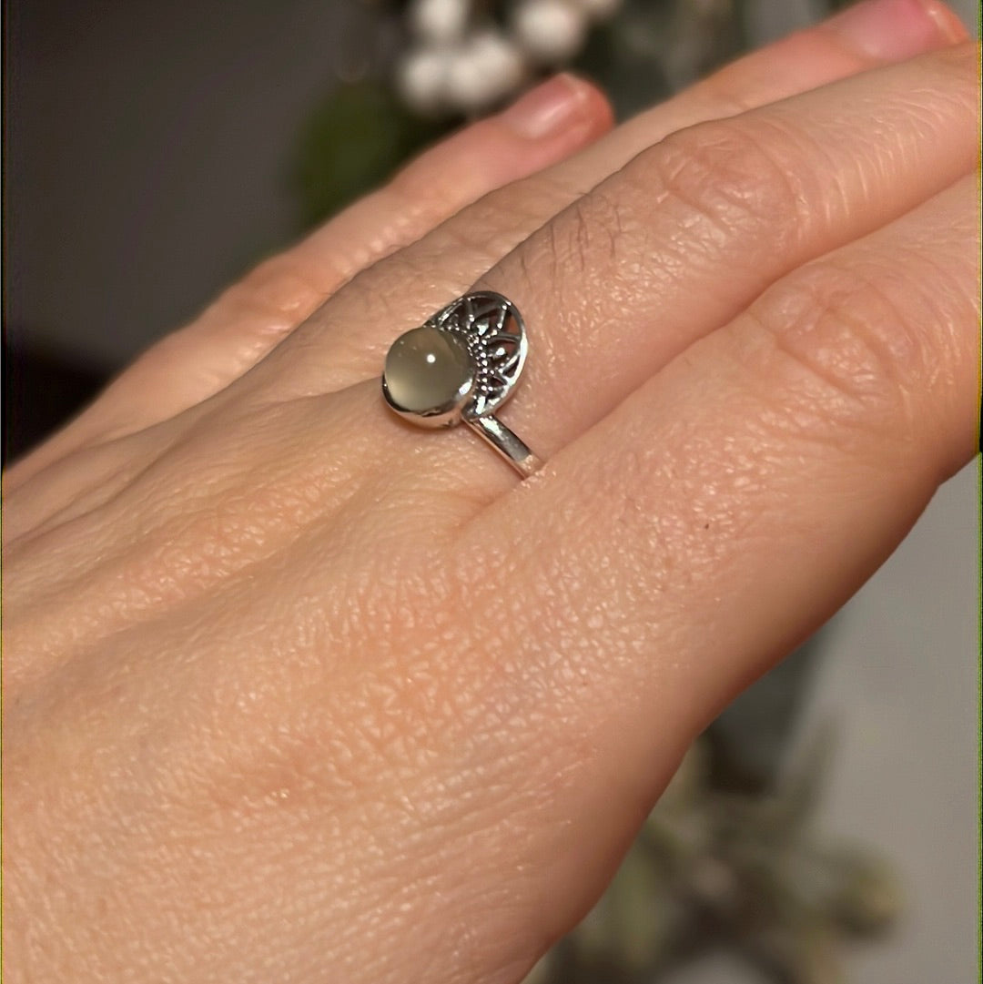 Prehnite Crown 925 Silver Ring -  Size P 1/2 - Q
