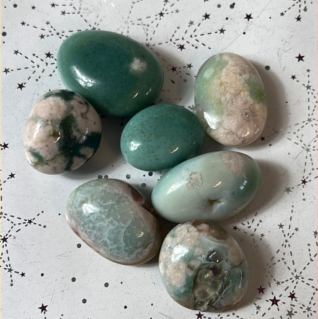 Green Flower Blossom Sakura Agate Tumble Tumblestone