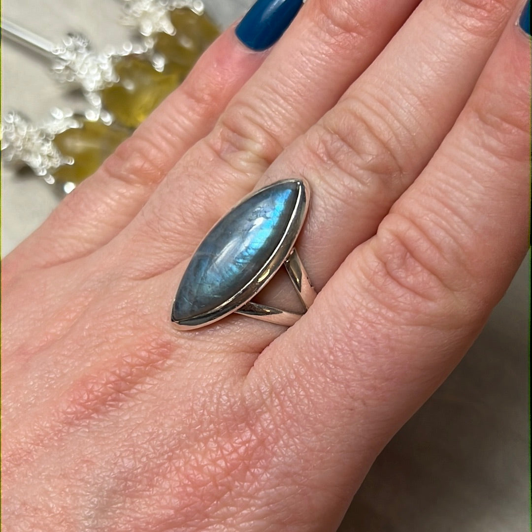 Labradorite 925 Silver Ring - Size N - N 1/2