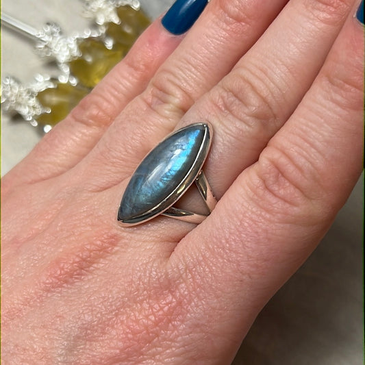 Labradorite 925 Silver Ring - Size N - N 1/2