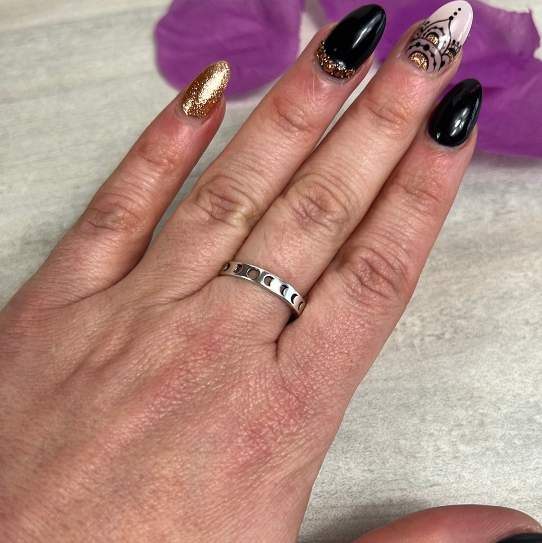 Lunar Moon Phase - Cutout 925 Sterling Silver Ring