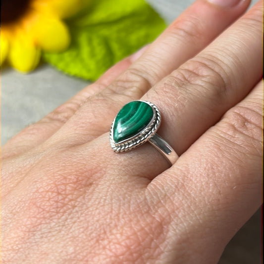 Malachite 925 Silver Ring -  Size O