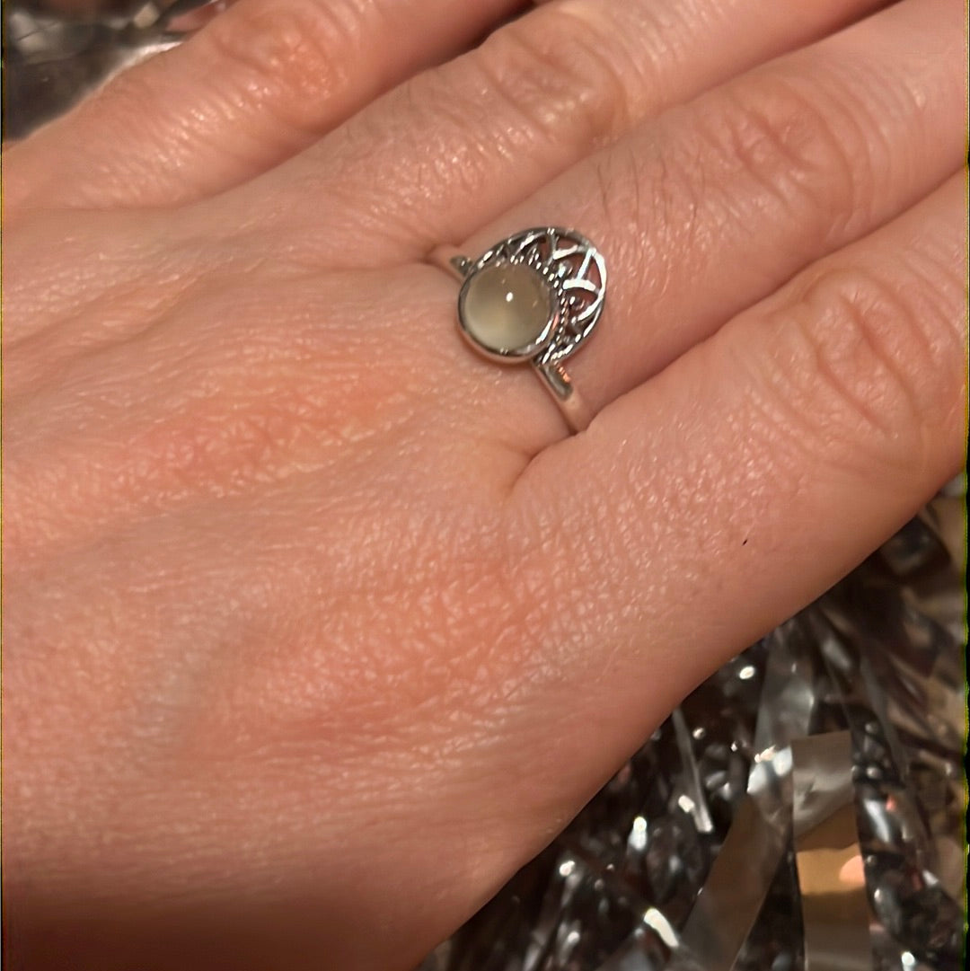 Prehnite Crown 925 Silver Ring -  Size P 1/2 - Q