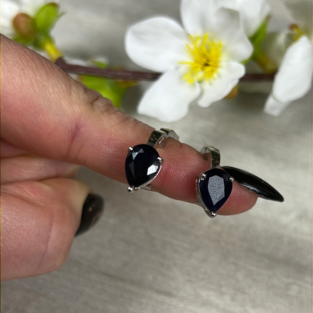 Sapphire Hinged Sterling Studs Earrings AA GRADE
