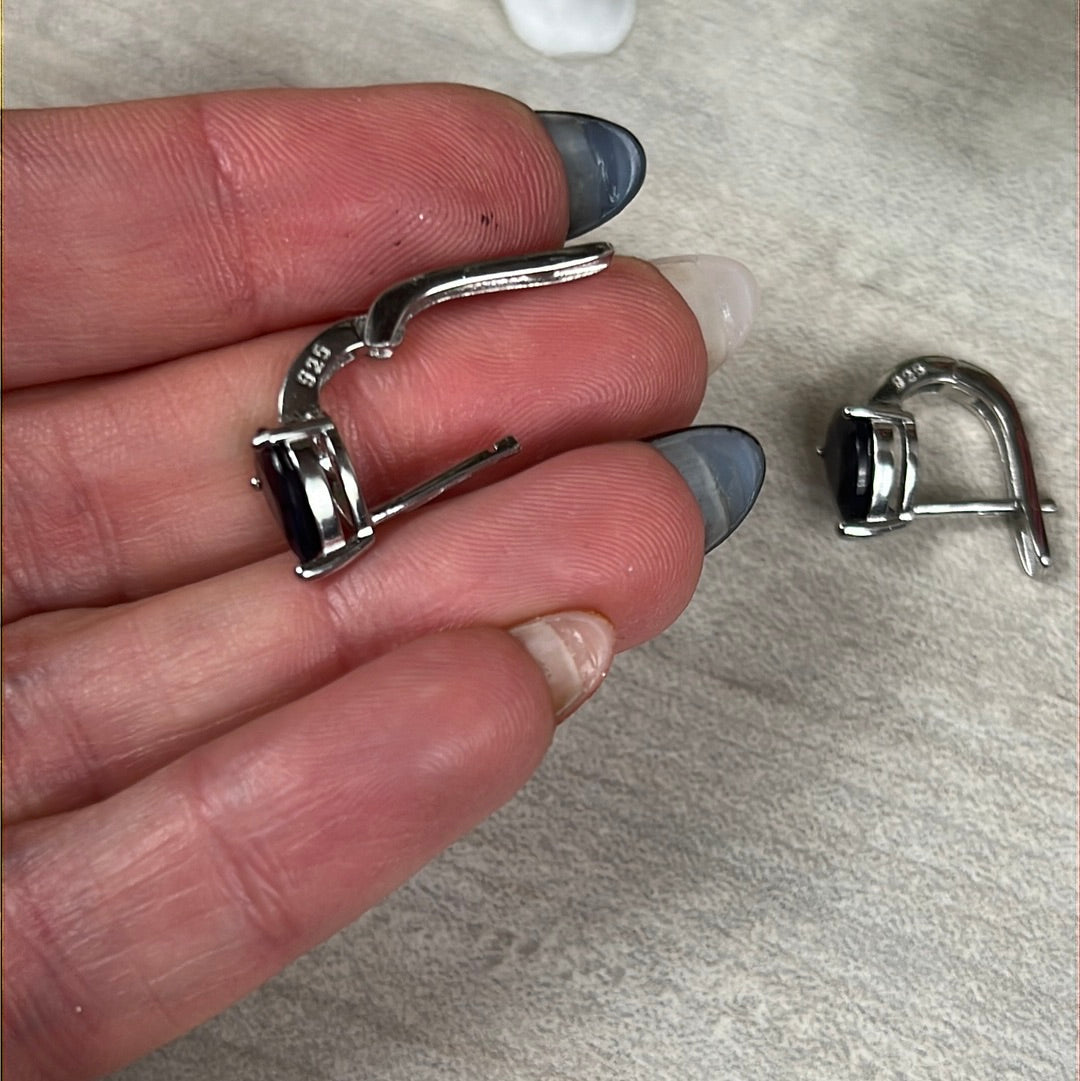 Sapphire Hinged Sterling Studs Earrings AA GRADE