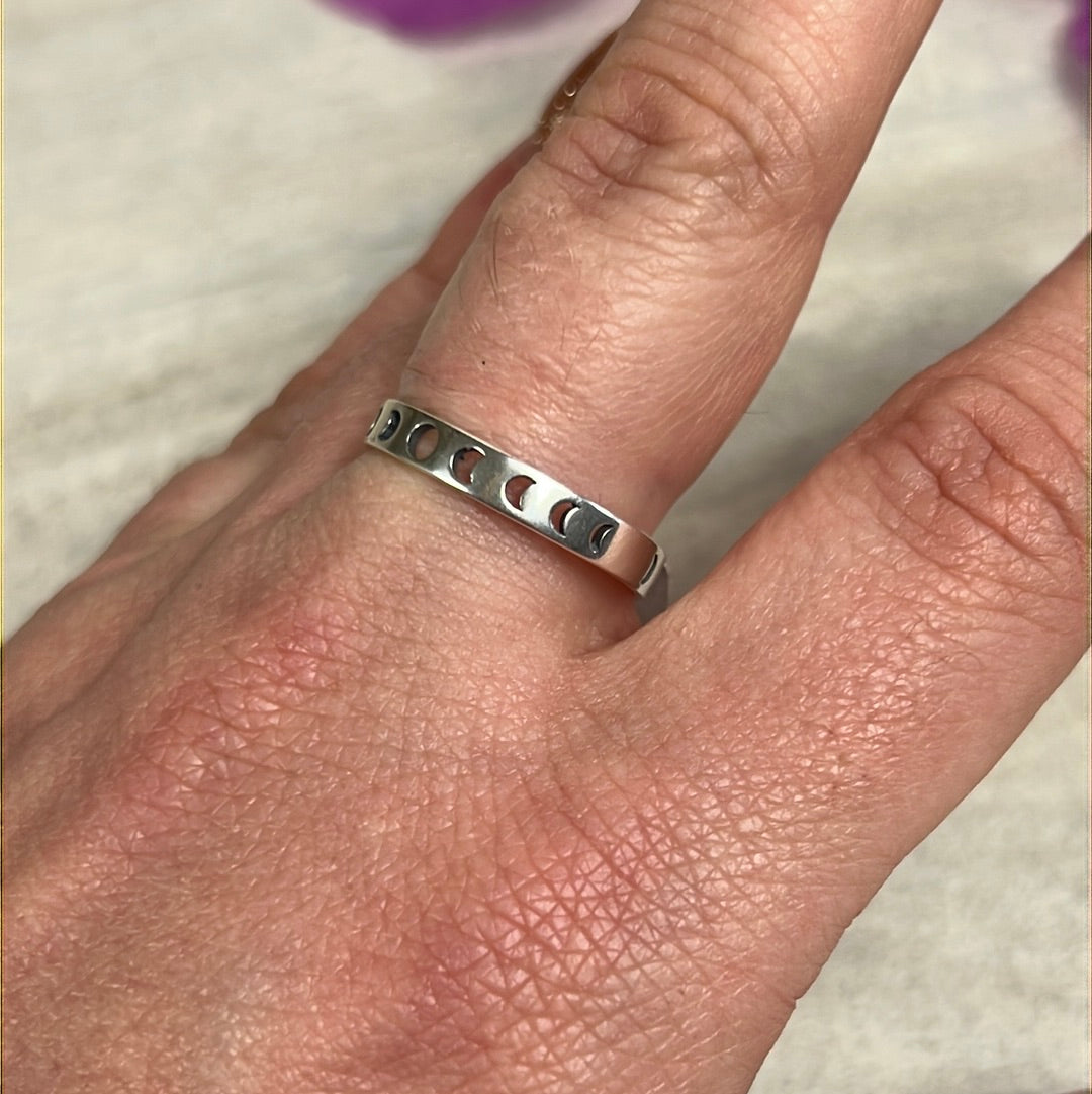 Lunar Moon Phase - Cutout 925 Sterling Silver Ring