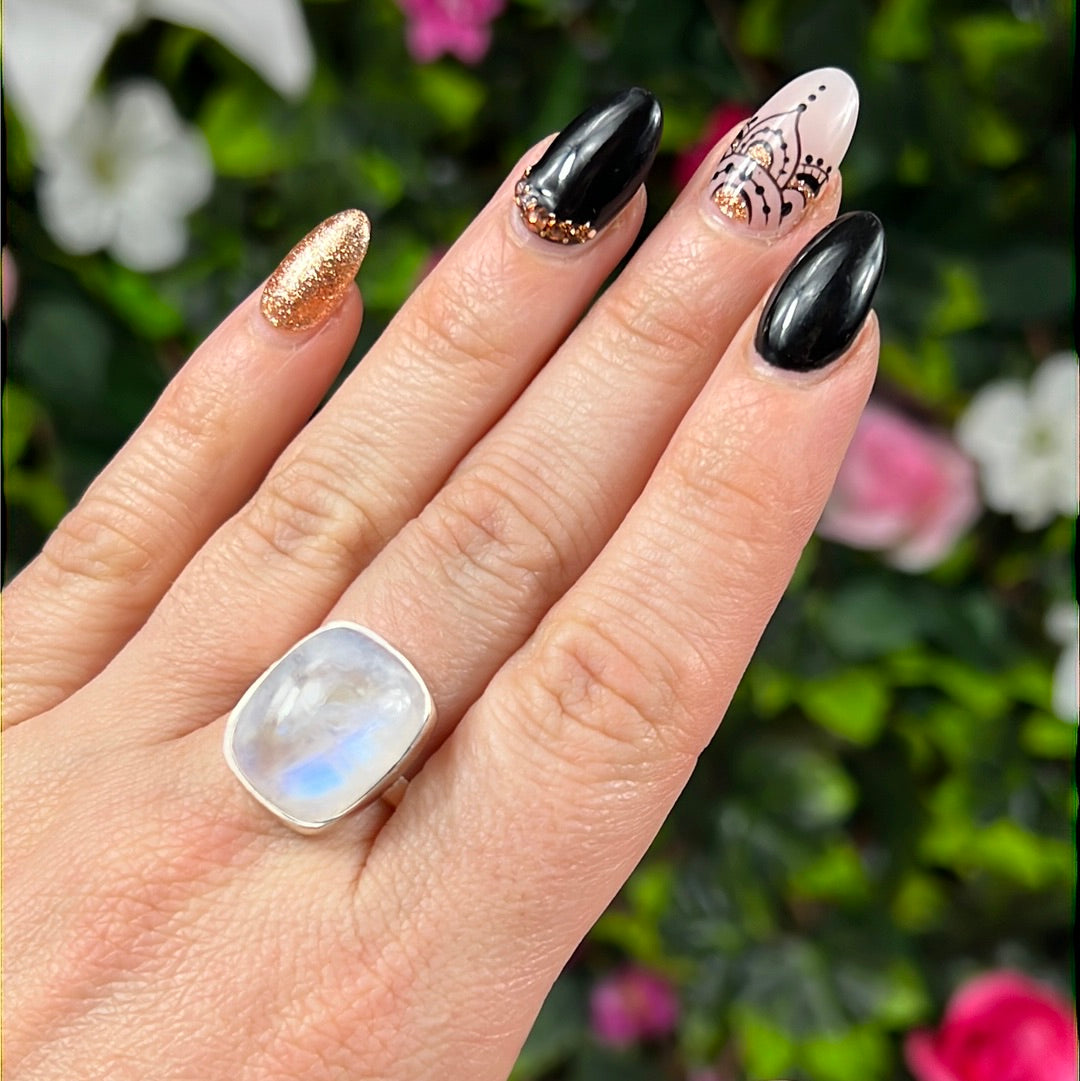 Rainbow Moonstone 925 Silver Ring -  Size O - O 1/2